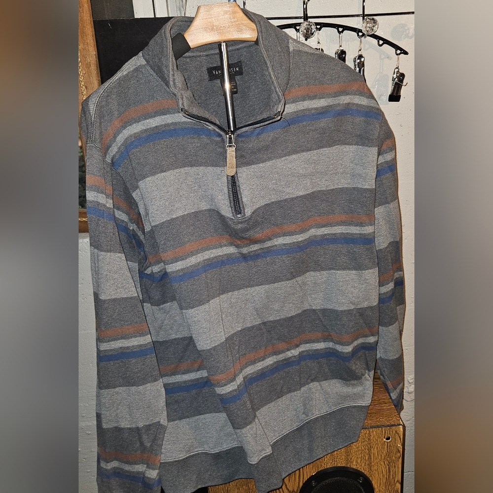 Van Heusen Men's Multi-Striped Zip-Up Sweater (L)